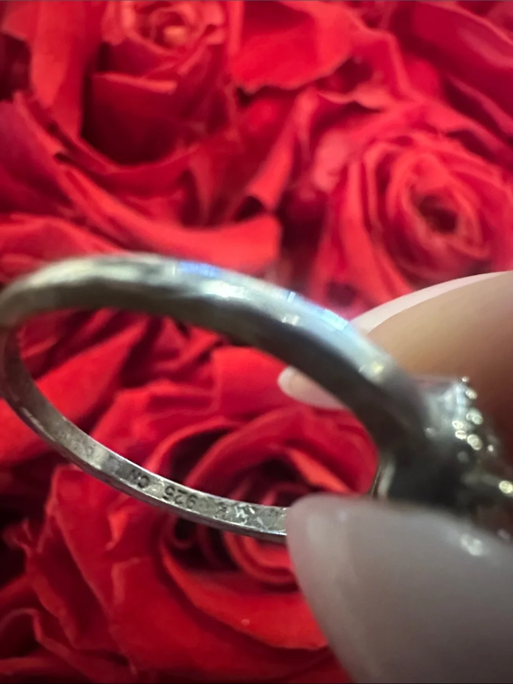 925 Silver Ring with Pink Center Stone and Halo